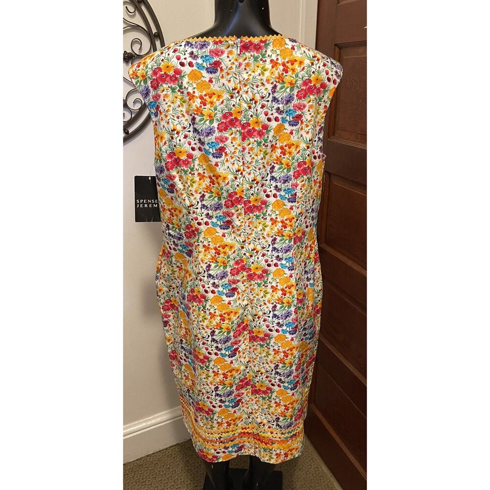 Size 16 Spenser Jeremy New Floral Cotton Dress Rickrack Trim Retro Style - Picture 5 of 9